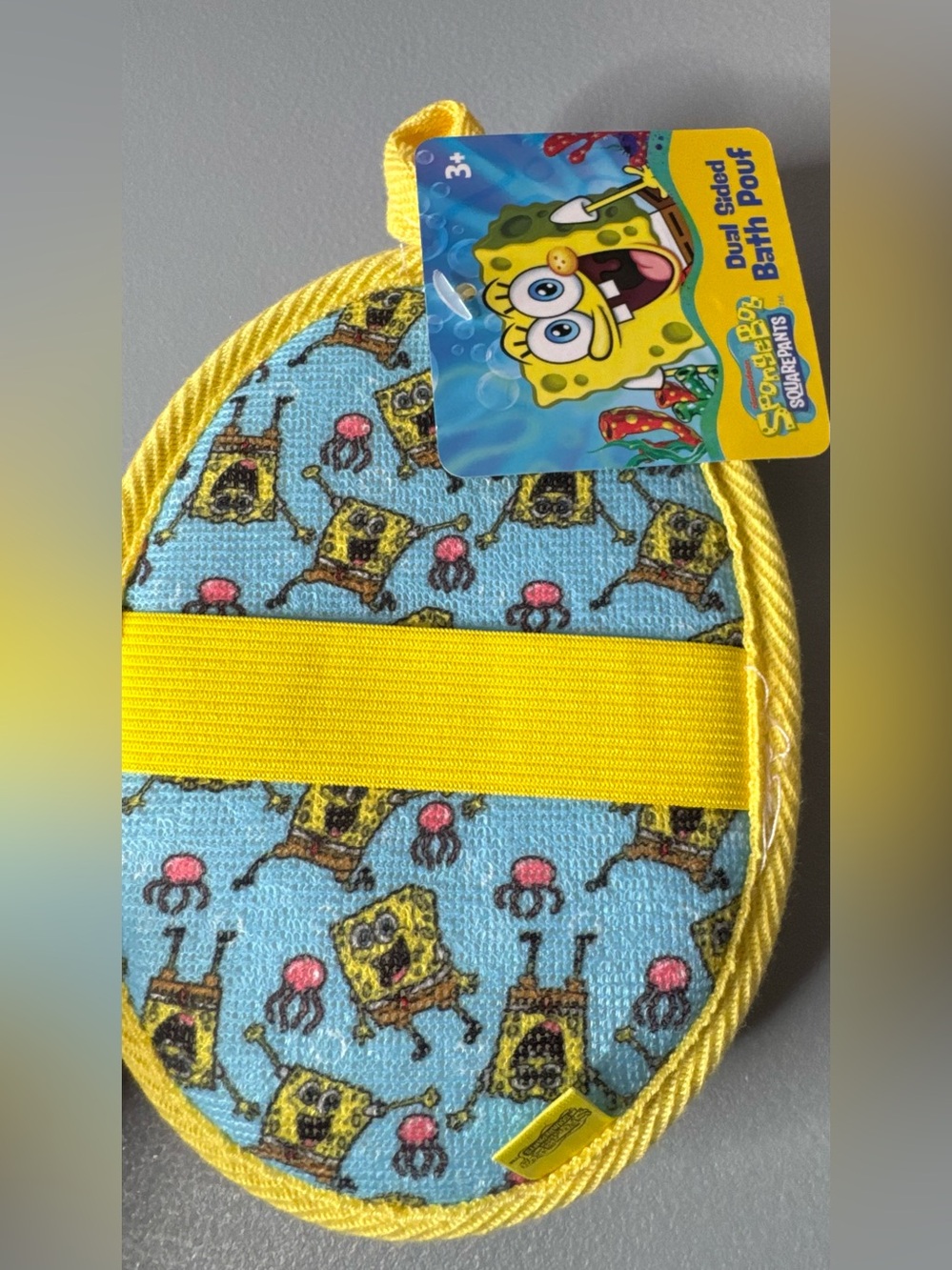 SpongeBob SquarePants jellyfish dual sided Bath Pouf in Yellow & Light Blue scru